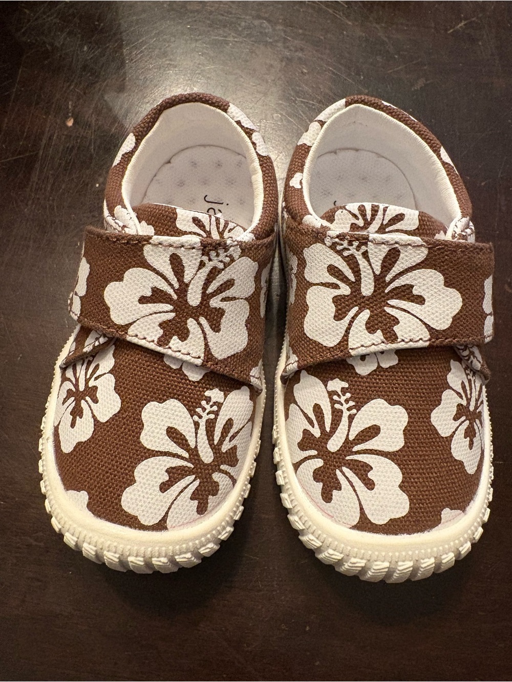 Kids Brown Floral Canvas Hook-and-Loop Sneakers